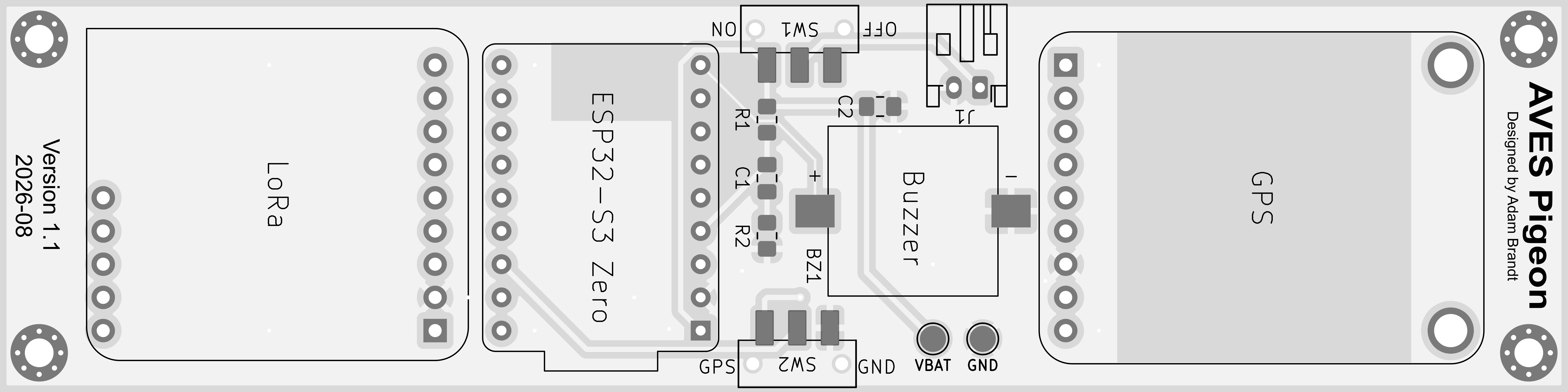 Top side of the AVES Pigeon GPS and LoRa telemetry PCB